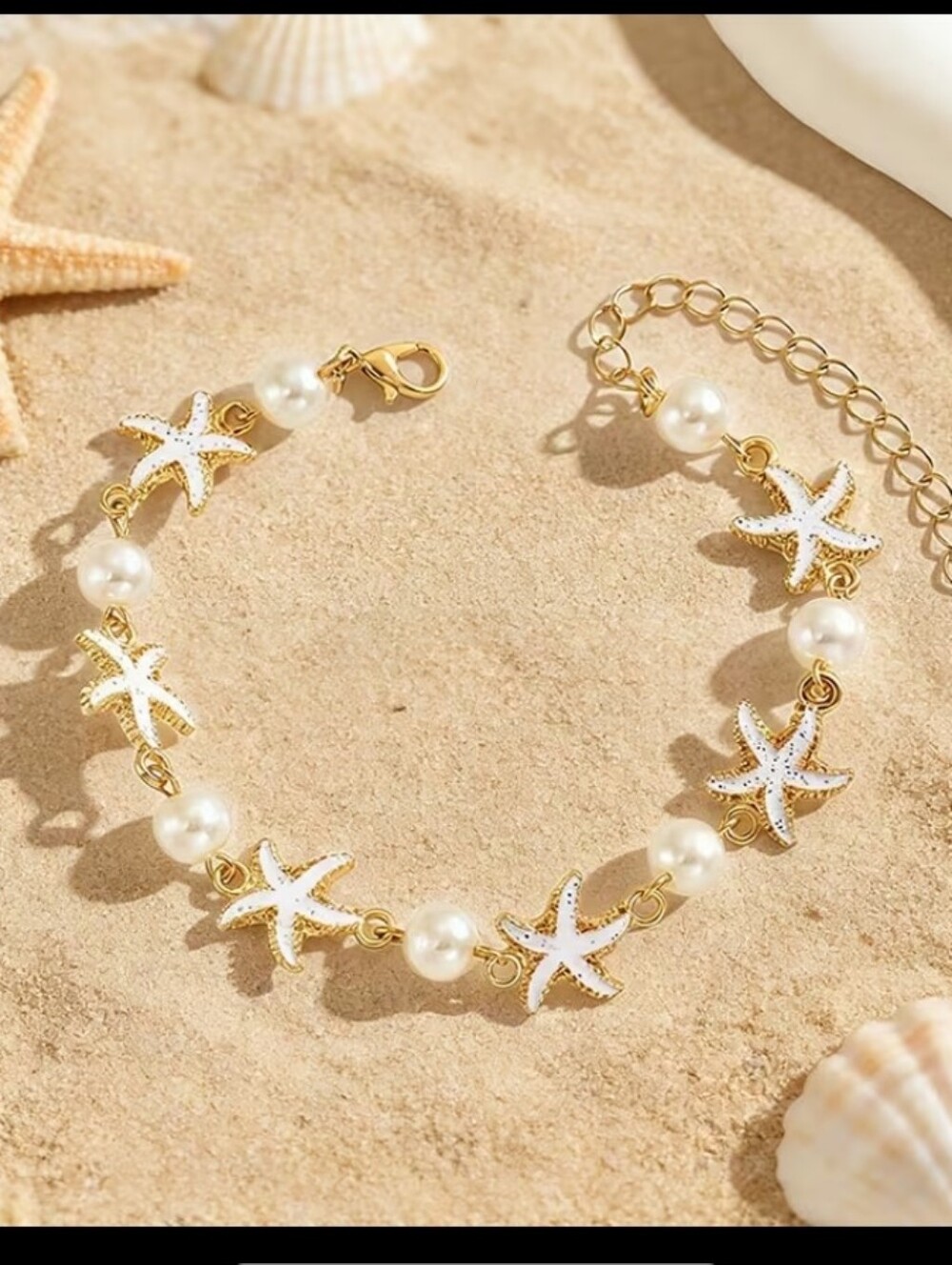 Gold Tone Starfish Ankle Bracelet - Polychrome